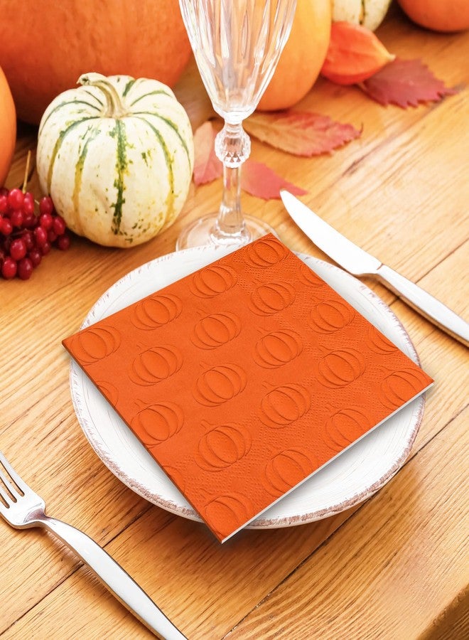 Whaline 100Pcs Thanksgiving Fall Cocktail Napkins 3D Embossed Pumpkin Disposable Napkins Orange Pumpkin Paper Beverage Napkin for Autumn Harvest Party Tableware Decor - Image 5